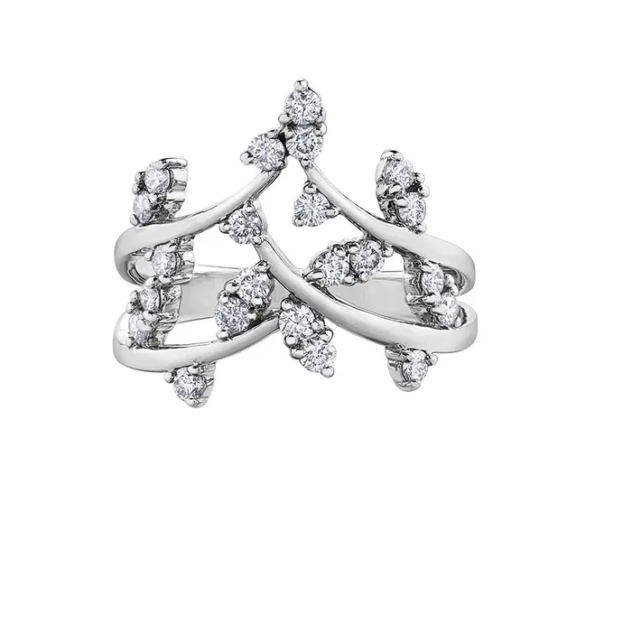 Independent Jewellers Rings 10kt White Gold 050cttw Diamond Leaf Ring