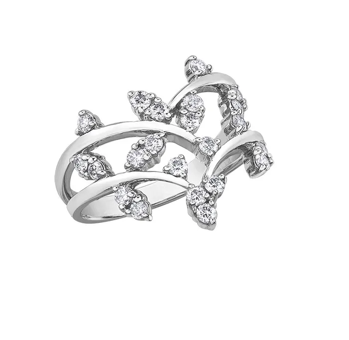 Independent Jewellers Rings 10kt White Gold 050cttw Diamond Leaf Ring