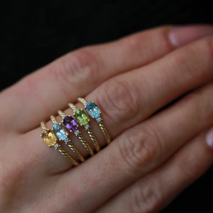 Independent Jewellers Rings 10kt Yellow Gold Amethyst and Diamond Stackable Ring Independent Jewellers Rings 10kt Yellow Gold Amethyst and Diamond Stackable Ring