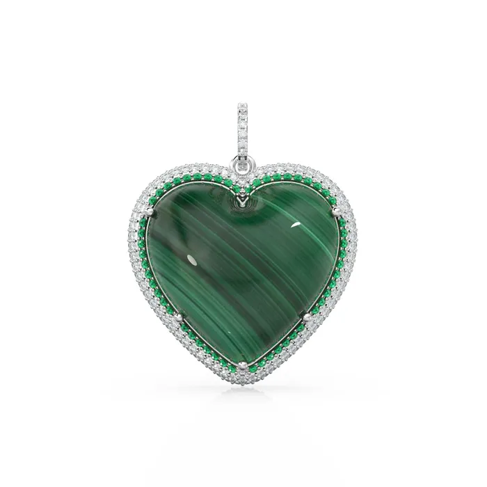 Jalvi Co Charm Necklaces 14K Solid Gold Diamonds Emeralds Malachite Jumbo Heart Charm Pendant Jalvi Co Charm Necklaces 14K Solid Gold Diamonds Emeralds Malachite Jumbo Heart Charm Pendant