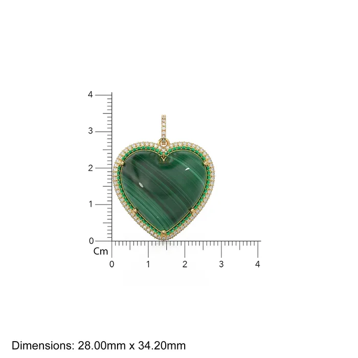 Jalvi Co Charm Necklaces 14K Solid Gold Diamonds Emeralds Malachite Jumbo Heart Charm Pendant Jalvi Co Charm Necklaces 14K Solid Gold Diamonds Emeralds Malachite Jumbo Heart Charm Pendant