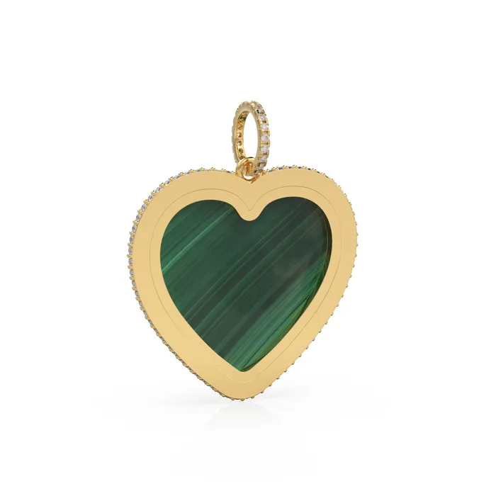 Jalvi Co Charm Necklaces 14K Solid Gold Diamonds Emeralds Malachite Jumbo Heart Charm Pendant Jalvi Co Charm Necklaces 14K Solid Gold Diamonds Emeralds Malachite Jumbo Heart Charm Pendant
