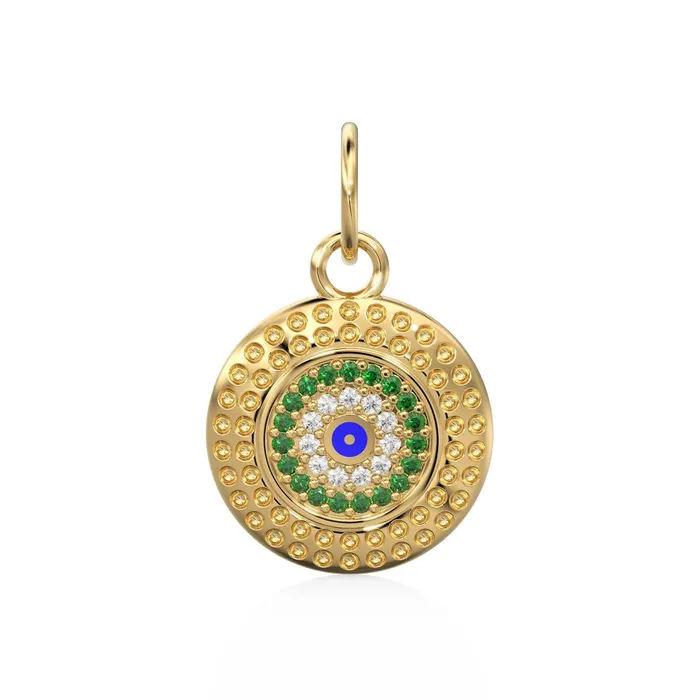 Jalvi Co Charm Necklaces 14mm Evil Eye Emerald Round Petite Diamond 14k Solid Gold Charm Pendant Textured Gold Pendant Diamond Charm Protection Jewelry For Her Jalvi Co Charm Necklaces 14mm Evil Eye Emerald Round Petite Diamond 14k Solid Gold Charm Pendant Textured Gold Pendant Diamond Charm Protection Jewelry For Her