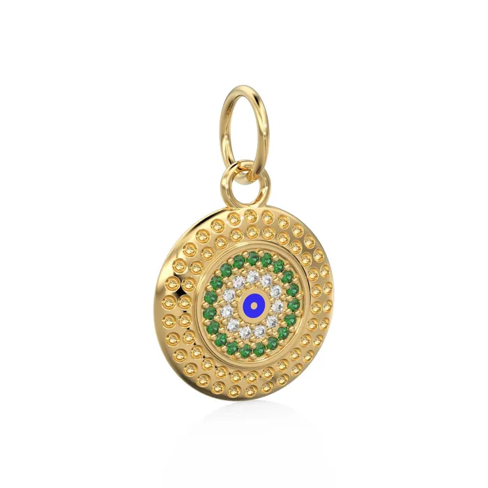 Jalvi Co Charm Necklaces 14mm Evil Eye Emerald Round Petite Diamond 14k Solid Gold Charm Pendant Textured Gold Pendant Diamond Charm Protection Jewelry For Her Jalvi Co Charm Necklaces 14mm Evil Eye Emerald Round Petite Diamond 14k Solid Gold Charm Pendant Textured Gold Pendant Diamond Charm Protection Jewelry For Her
