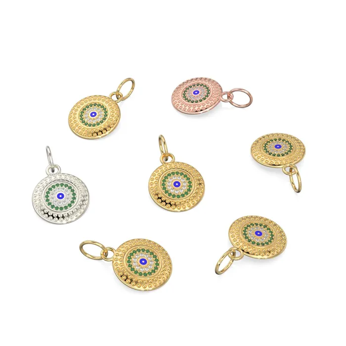 Jalvi Co Charm Necklaces 14mm Evil Eye Emerald Round Petite Diamond 14k Solid Gold Charm Pendant Textured Gold Pendant Diamond Charm Protection Jewelry For Her Jalvi Co Charm Necklaces 14mm Evil Eye Emerald Round Petite Diamond 14k Solid Gold Charm Pendant Textured Gold Pendant Diamond Charm Protection Jewelry For Her