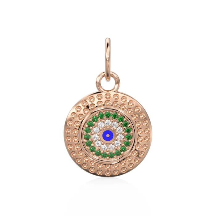 Jalvi Co Charm Necklaces 14mm Evil Eye Emerald Round Petite Diamond 14k Solid Gold Charm Pendant Textured Gold Pendant Diamond Charm Protection Jewelry For Her Jalvi Co Charm Necklaces 14mm Evil Eye Emerald Round Petite Diamond 14k Solid Gold Charm Pendant Textured Gold Pendant Diamond Charm Protection Jewelry For Her