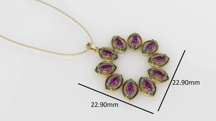 Jcm 21 jewelry Necklaces 14K Gold Pendant with 10 PINK MARQUISE TOURMALINE STT 2Prong Circle Style Only Pendant