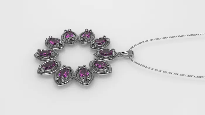 Jcm 21 jewelry Necklaces 14K Gold Pendant with 10 PINK MARQUISE TOURMALINE STT 2Prong Circle Style Only Pendant