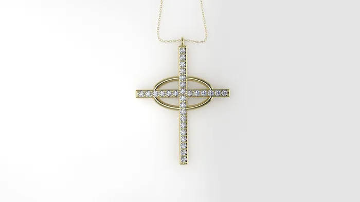 JCM DESIGN JEWELRY 14K Pendant with 29 Diamond 12mm VS1 each Only Pendant Cross and oval with Prongs Necklaces JCM DESIGN JEWELRY 14K Pendant with 29 Diamond 12mm VS1 each Only Pendant Cross and oval with Prongs Necklaces