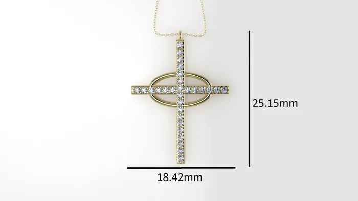 JCM DESIGN JEWELRY 14K Pendant with 29 Diamond 12mm VS1 each Only Pendant Cross and oval with Prongs Necklaces