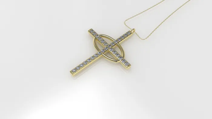 JCM DESIGN JEWELRY 14K Pendant with 29 Diamond 12mm VS1 each Only Pendant Cross and oval with Prongs Necklaces