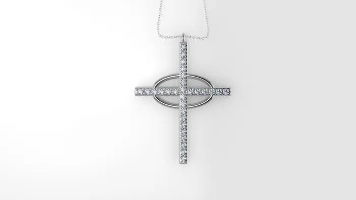 JCM DESIGN JEWELRY 14K Pendant with 29 Diamond 12mm VS1 each Only Pendant Cross and oval with Prongs Necklaces