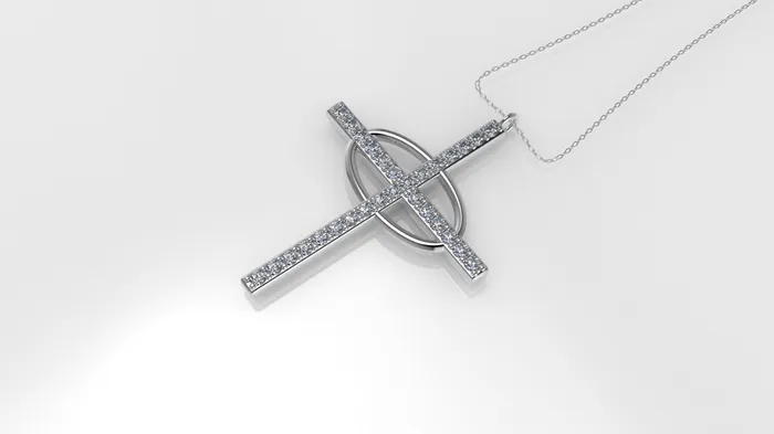JCM DESIGN JEWELRY 14K Pendant with 29 Diamond 12mm VS1 each Only Pendant Cross and oval with Prongs Necklaces