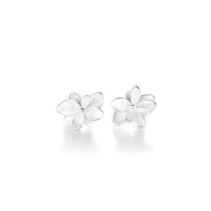 John Iversen Earrings Bright Silver Baby Twin Hydrangea Stud Earrings