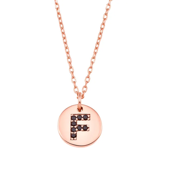 Magna F Letter Necklace Black CZ Rose Gold Plated 925 Silver Spirito Rosa Necklaces Magna F Letter Necklace Black CZ Rose Gold Plated 925 Silver Spirito Rosa Necklaces