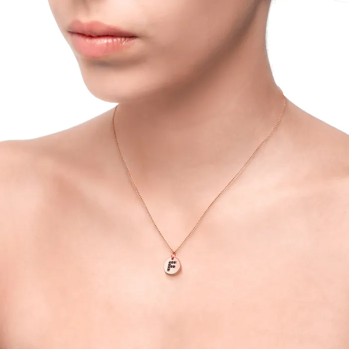 Magna F Letter Necklace Black CZ Rose Gold Plated 925 Silver Spirito Rosa Necklaces Magna F Letter Necklace Black CZ Rose Gold Plated 925 Silver Spirito Rosa Necklaces