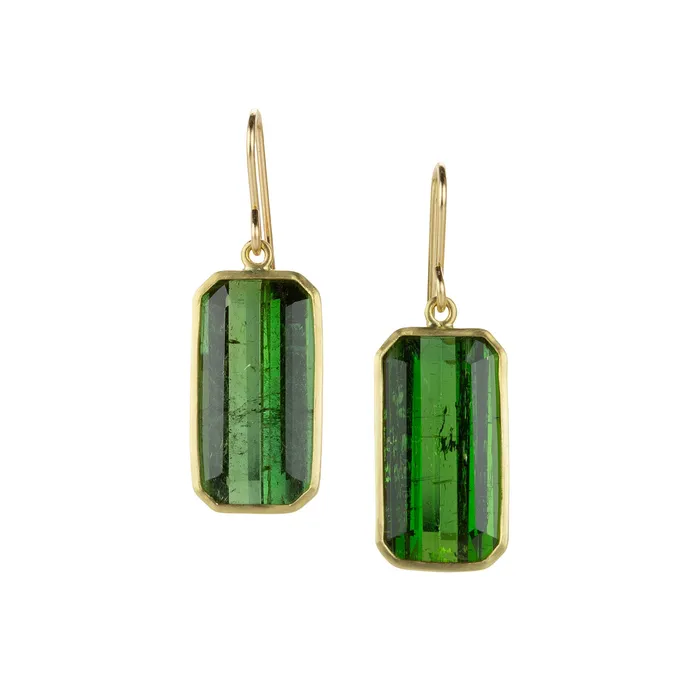 Maria Beaulieu Earrings 18k Emerald Cut Tourmaline Drop Earrings