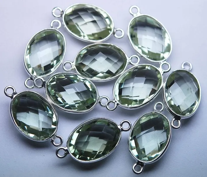 Necklaces Beads Supplies USA 925 Sterling Silver Natural Green Amethyst Faceted Oval Shape Connector 2 Piece Of 19mm Necklaces Beads Supplies USA 925 Sterling Silver Natural Green Amethyst Faceted Oval Shape Connector 2 Piece Of 19mm