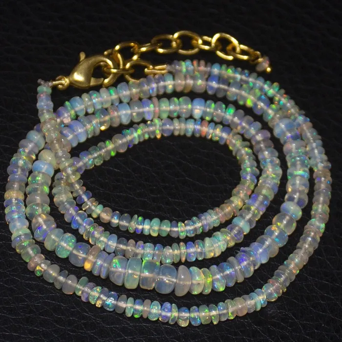 Necklaces Beads Supplies USA Natural Ethiopian Welo Opal Gold Vermeil Smooth Rondelle Necklace 2mm 5mm 21 Necklaces Beads Supplies USA Natural Ethiopian Welo Opal Gold Vermeil Smooth Rondelle Necklace 2mm 5mm 21