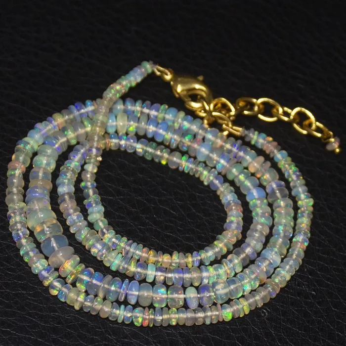 Necklaces Beads Supplies USA Natural Ethiopian Welo Opal Gold Vermeil Smooth Rondelle Necklace 2mm 5mm 21