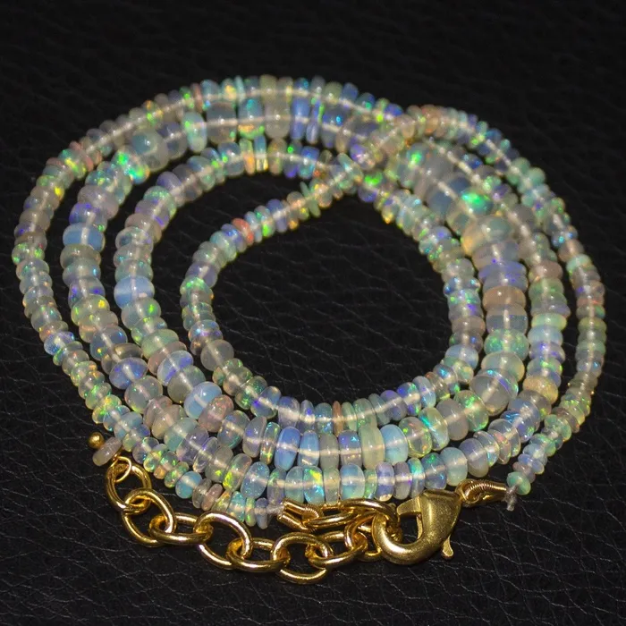 Necklaces Beads Supplies USA Natural Ethiopian Welo Opal Gold Vermeil Smooth Rondelle Necklace 2mm 5mm 21