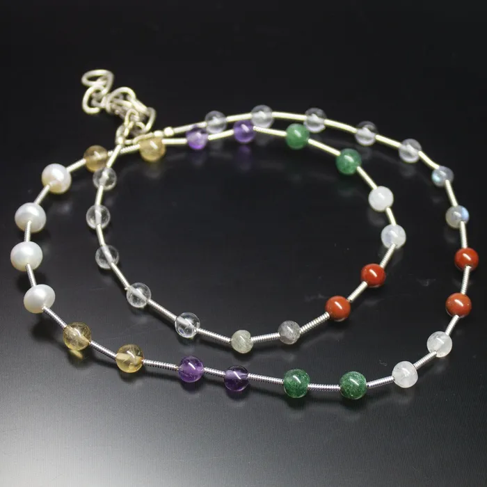 Necklaces Beads Supplies USA Natural Multi Color Multi Gemstone Smooth Round Beads Necklace 45mm 6mm 19