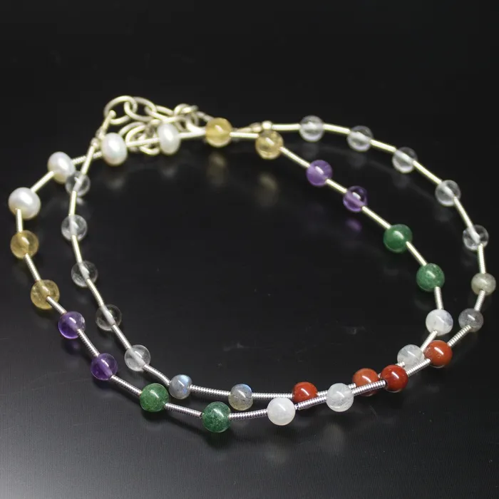 Necklaces Beads Supplies USA Natural Multi Color Multi Gemstone Smooth Round Beads Necklace 45mm 6mm 19