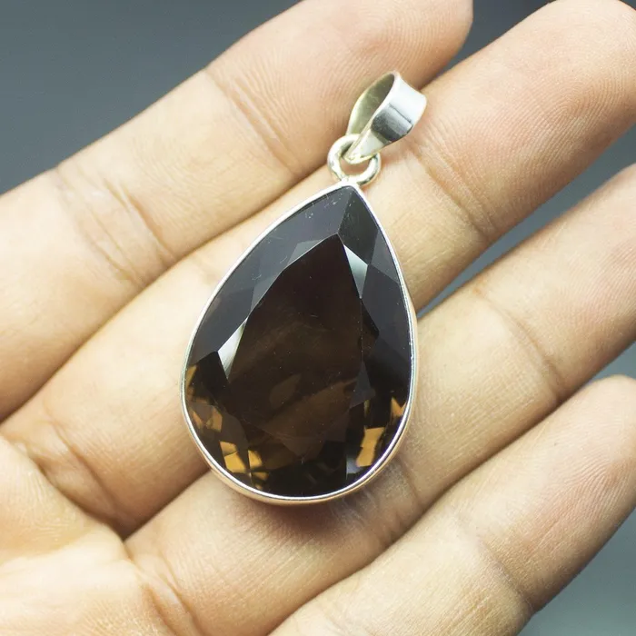 Necklaces Christmas Gift 1650g Totally Handmade Natural Smoky Quartz Pear Shape 925 Sterling Silver Pendant Beads Supplies USA