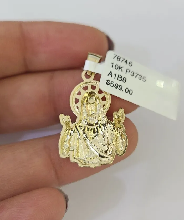 Necklaces Gold and Diamond 10K Franco Chain Jesus Pendant Charm Necklace 1624 2mm Yellow Gold SET