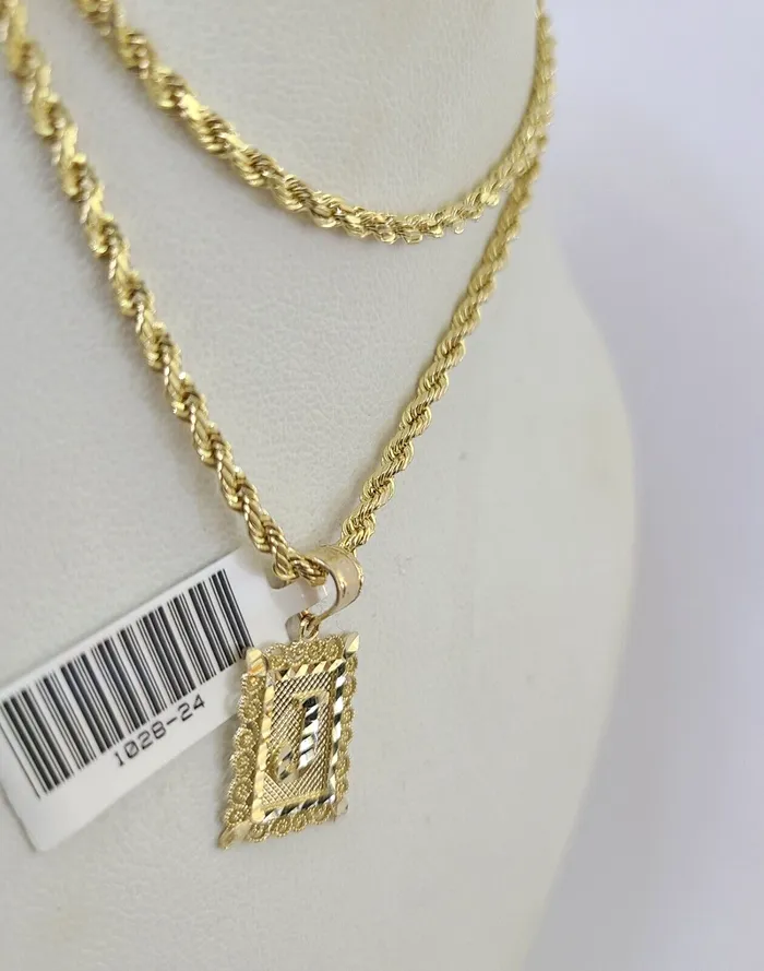 Necklaces Gold and Diamond 10k Gold Initial J Charm Rope Chain 1626 25mm SET Necklace Alphabet Pendant