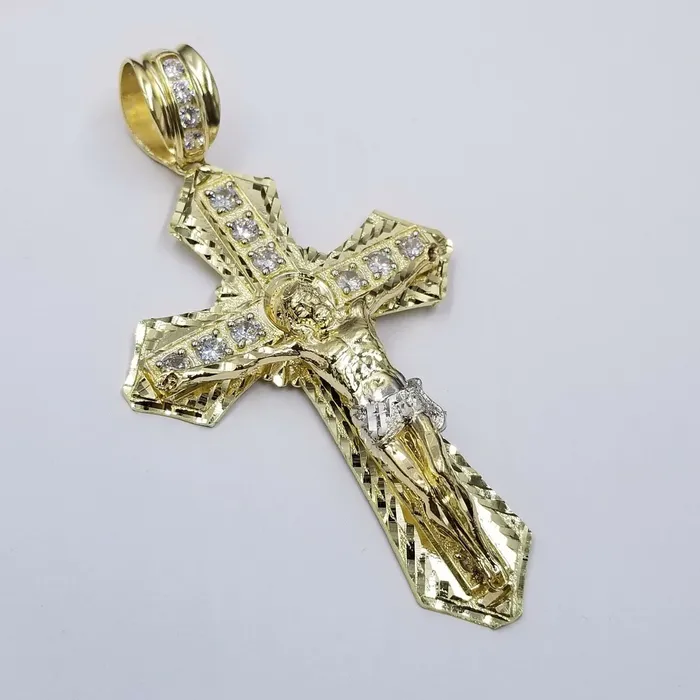 Necklaces Gold and Diamond 10k Gold Mens Byzantine Box Necklace 26 Cross Charm Pendant Jesus