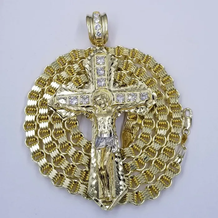 Necklaces Gold and Diamond 10k Gold Mens Byzantine Box Necklace 26 Cross Charm Pendant Jesus