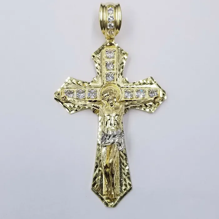 Necklaces Gold and Diamond 10k Gold Mens Byzantine Box Necklace 26 Cross Charm Pendant Jesus