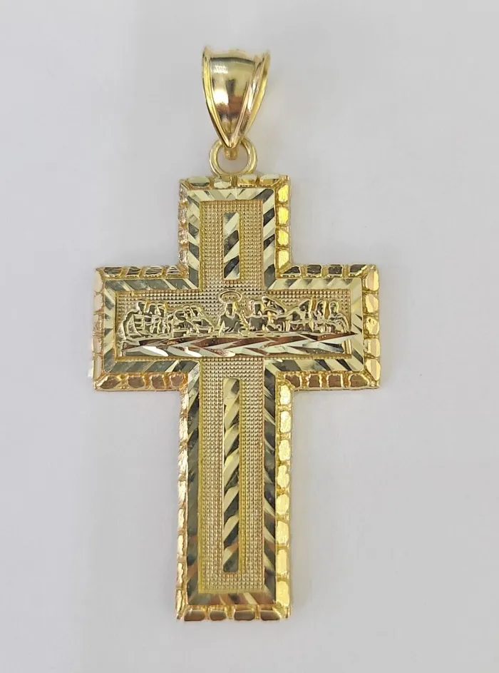 Necklaces Gold and Diamond 10k Real Last Supper Cross Charm Pendant Yellow Gold Men Women Diamond cuts 2 Necklaces Gold and Diamond 10k Real Last Supper Cross Charm Pendant Yellow Gold Men Women Diamond cuts 2