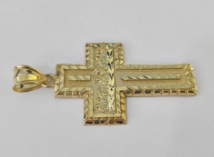 Necklaces Gold and Diamond 10k Real Last Supper Cross Charm Pendant Yellow Gold Men Women Diamond cuts 2