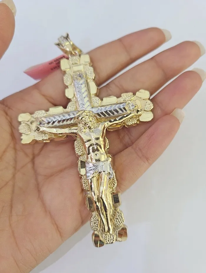 Necklaces Gold and Diamond 14k Jesus Cross Charm Pendant Yellow Gold Men Women 4 3 2 152