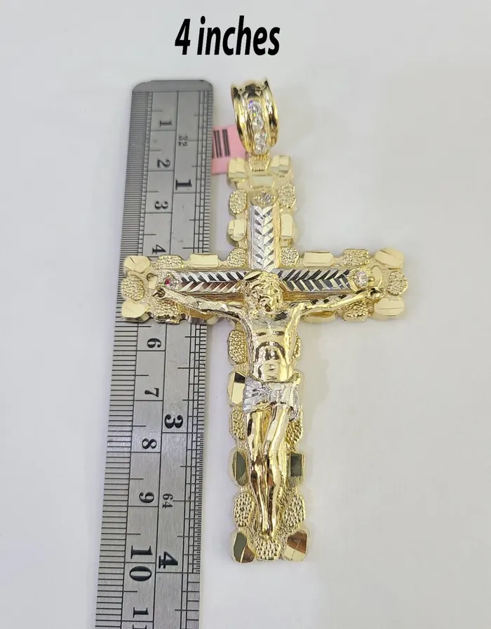 Necklaces Gold and Diamond 14k Jesus Cross Charm Pendant Yellow Gold Men Women 4 3 2 152