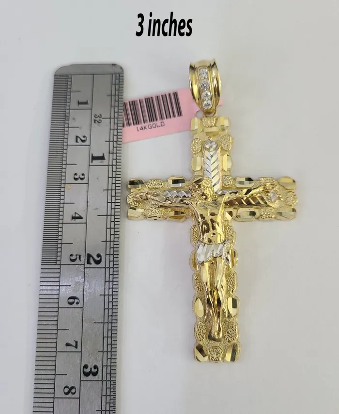 Necklaces Gold and Diamond 14k Jesus Cross Charm Pendant Yellow Gold Men Women 4 3 2 152