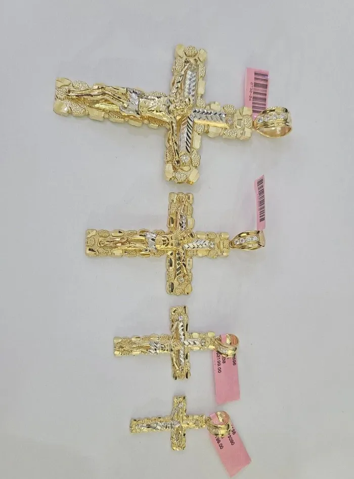 Necklaces Gold and Diamond 14k Jesus Cross Charm Pendant Yellow Gold Men Women 4 3 2 152