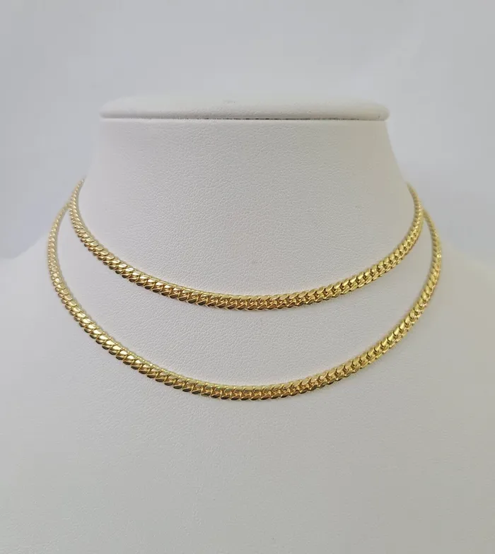 Necklaces Gold and Diamond 18k Solid Miami Cuban Chain Yellow Gold 3mm 22 Inch Genuine Necklace Real