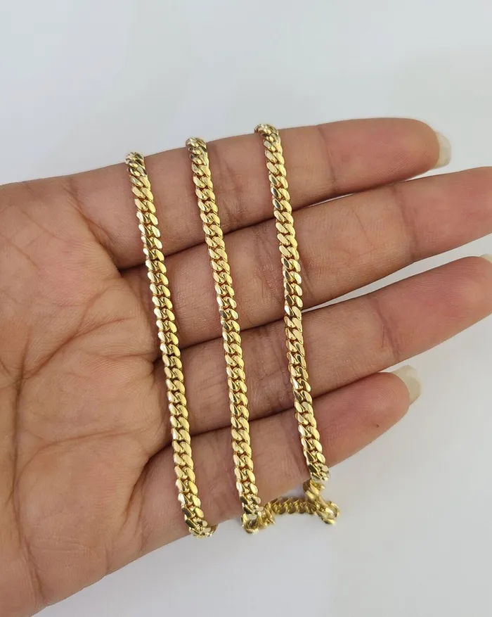 Necklaces Gold and Diamond 18k Solid Miami Cuban Chain Yellow Gold 3mm 22 Inch Genuine Necklace Real