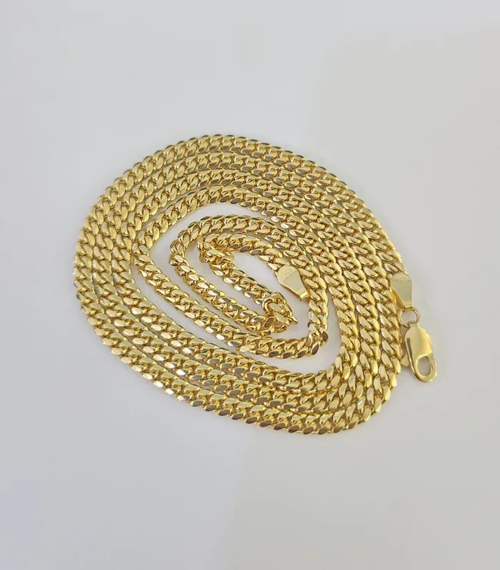 Necklaces Gold and Diamond 18k Solid Miami Cuban Chain Yellow Gold 3mm 22 Inch Genuine Necklace Real