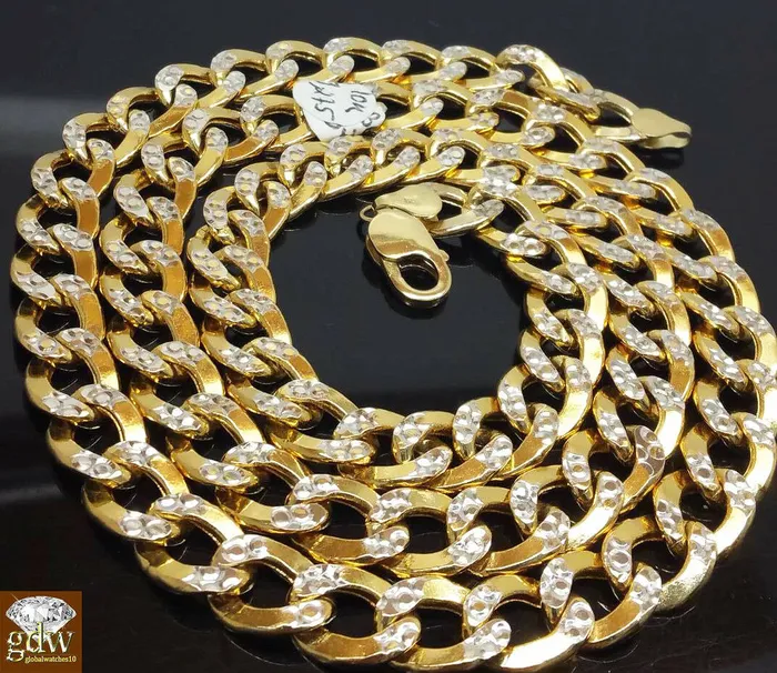 Necklaces Gold and Diamond 22 10k Gold Cuban Link Necklace Diamond Cuts Chain 11mm REAL 10KT Yellow Gold