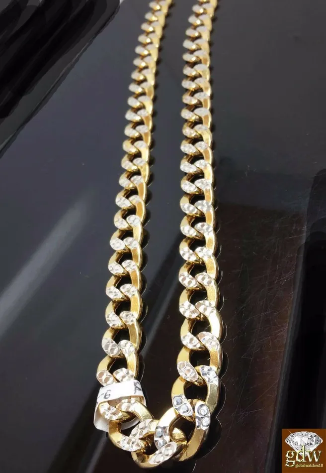 Necklaces Gold and Diamond 22 10k Gold Cuban Link Necklace Diamond Cuts Chain 11mm REAL 10KT Yellow Gold