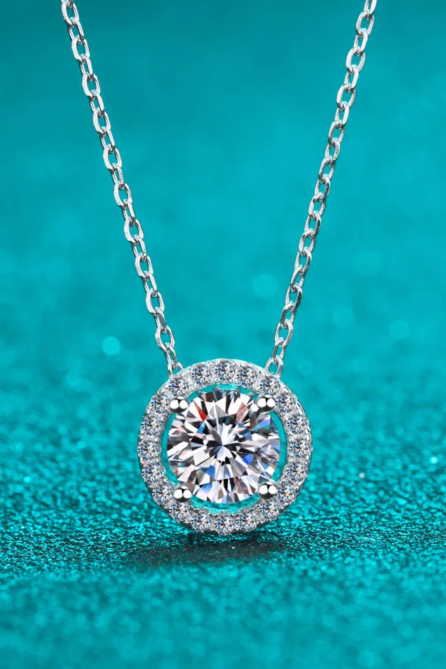 Necklaces Trendsi 1 Carat Moissanite Round Pendant Chain Necklace