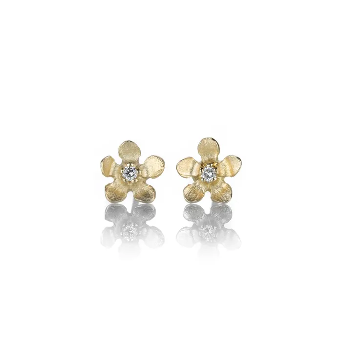 Nicole Landaw 14k Gold Open Flower Studs Rings
