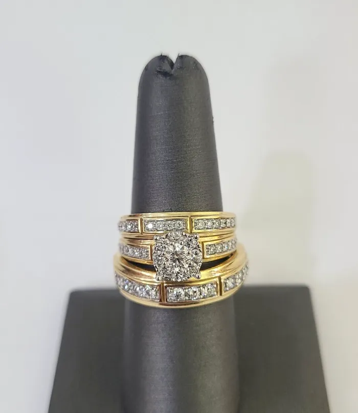 REAL 10k Diamond Ring Yellow Gold Ladies Men Trio SET Wedding Engagement Genuine Globalwatches10 Rings
