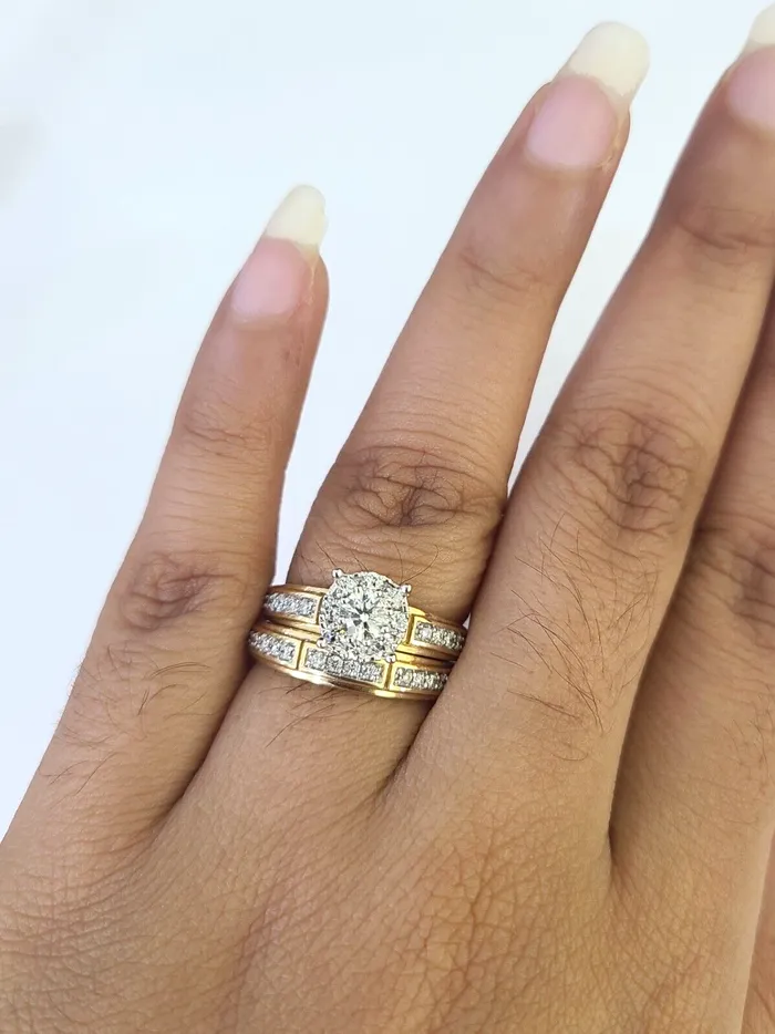 REAL 10k Diamond Ring Yellow Gold Ladies Men Trio SET Wedding Engagement Genuine Globalwatches10 Rings