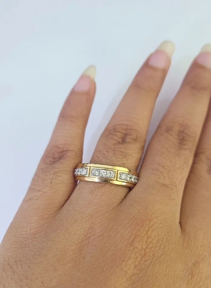 REAL 10k Diamond Ring Yellow Gold Ladies Men Trio SET Wedding Engagement Genuine Globalwatches10 Rings