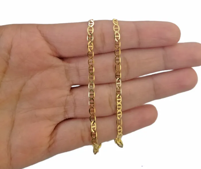 Real 10k Yellow Gold Mariner Anchor Link Chain 3mm Necklace 20 Inch Gold and Diamond Necklaces